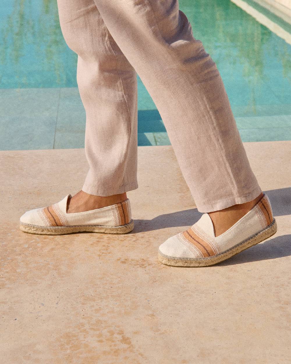 Manebí Cotton Linen And Silk|Raw Fabric Espadrilles - Rust Macro Stripe Saldi