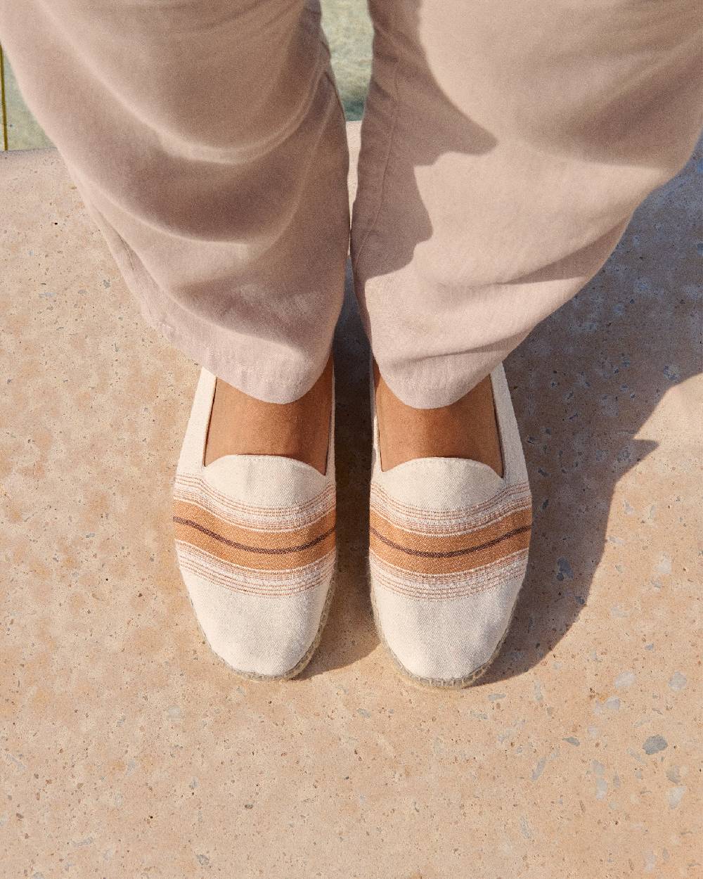 Manebí Cotton Linen And Silk|Raw Fabric Espadrilles - Rust Macro Stripe Saldi