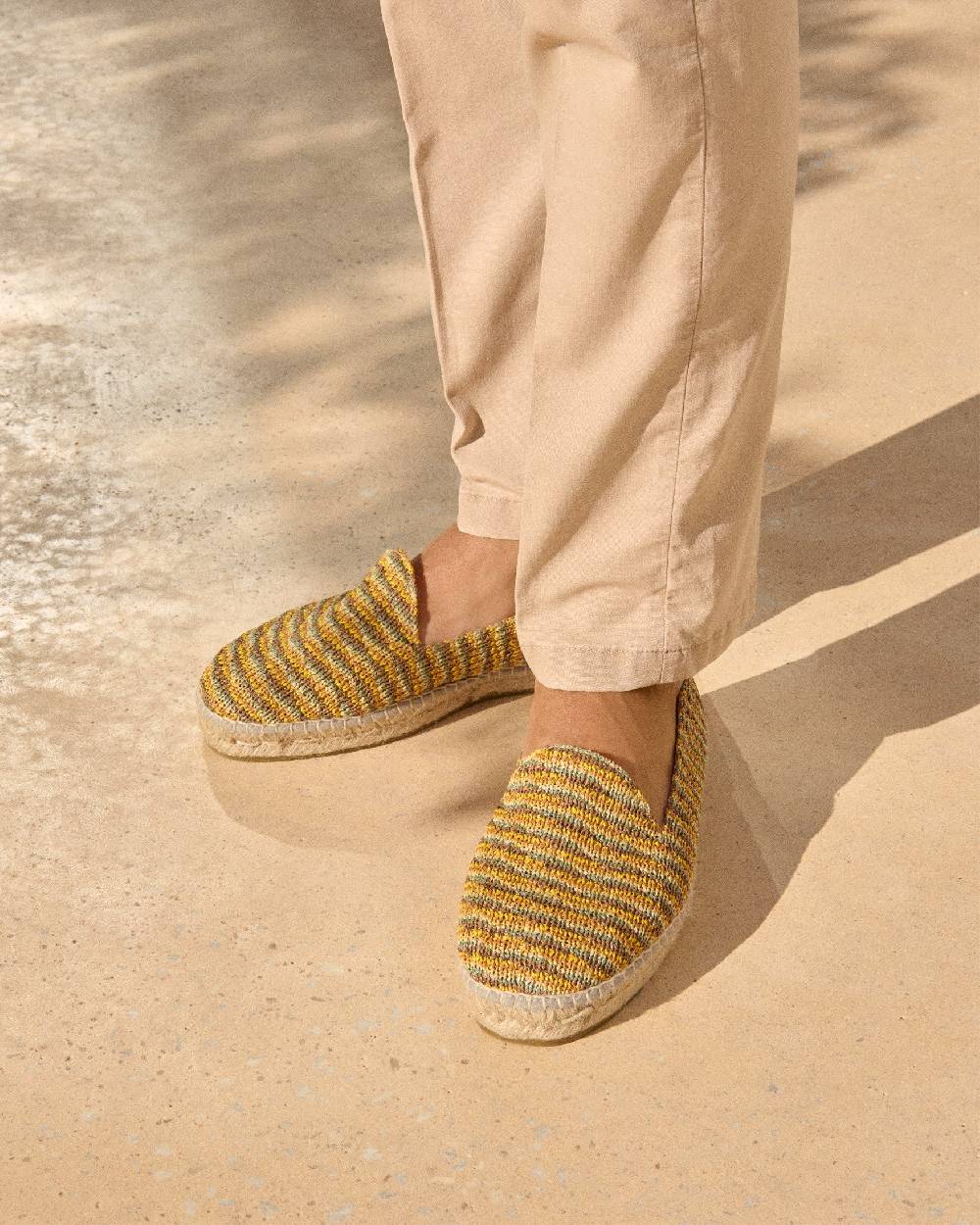 Manebí Woven Raffia Stripes|Espadrilles - Sage \u0026 Cocoa On Beige Negozio