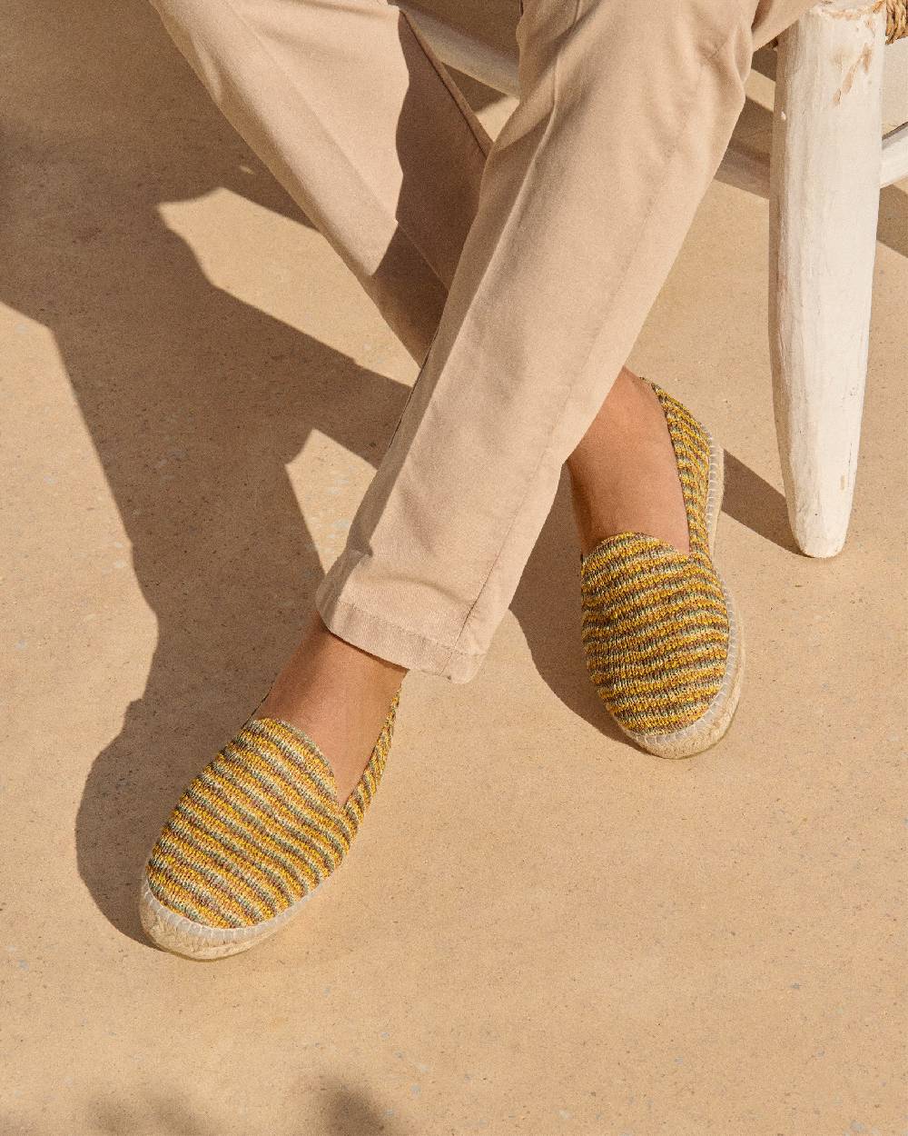 Manebí Woven Raffia Stripes|Espadrilles - Sage \u0026 Cocoa On Beige Negozio