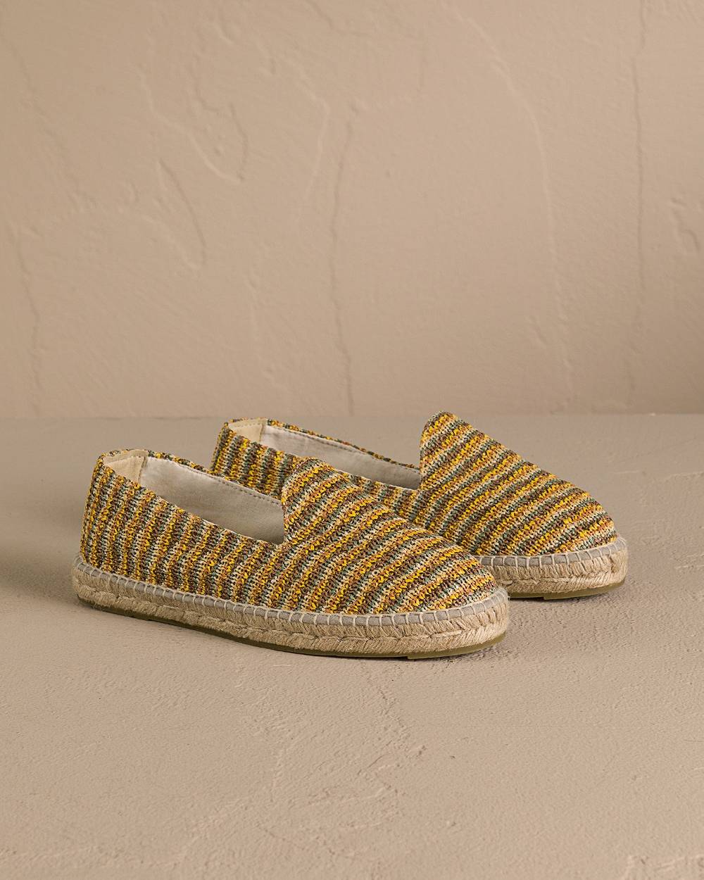 Manebí Woven Raffia Stripes|Espadrilles - Sage \u0026 Cocoa On Beige Negozio