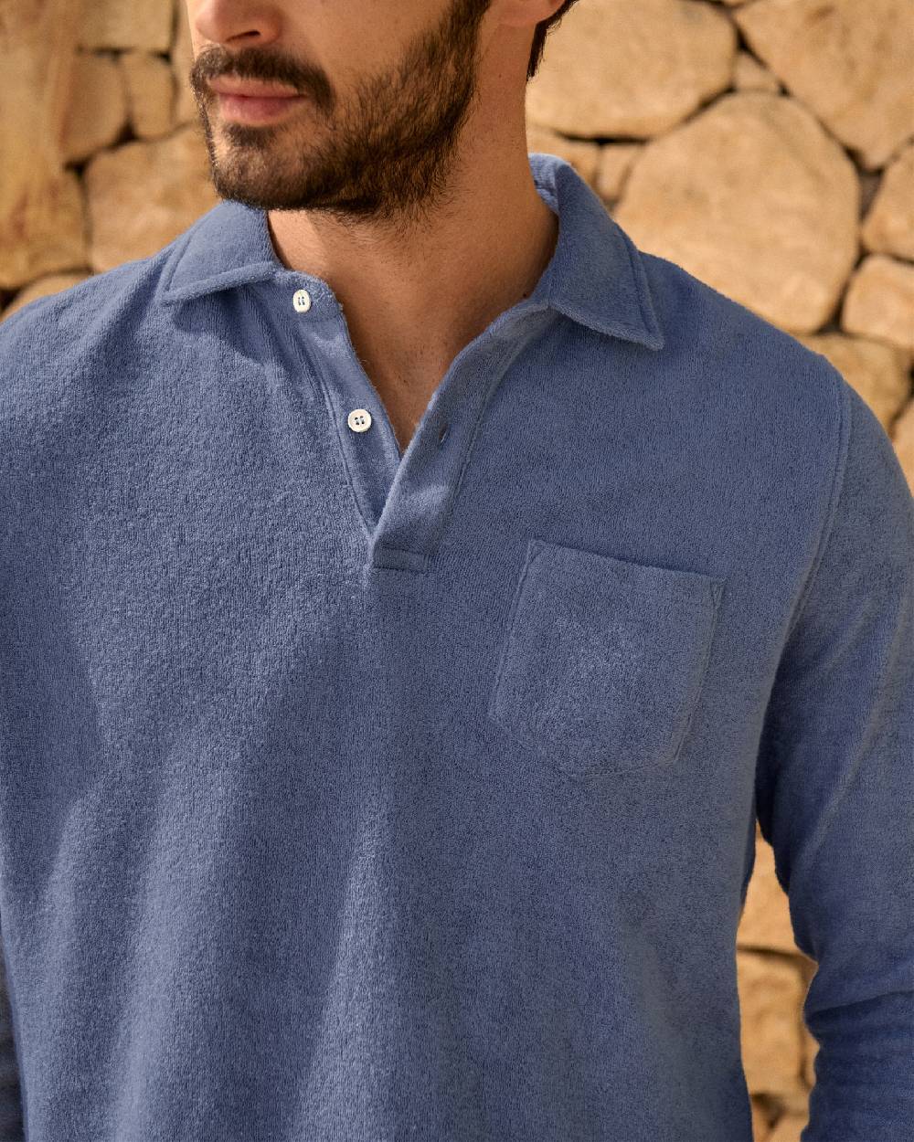 Manebí Organic Terry Cotton|Antonello Polo Shirt - Long Sleeve Petrole In Linea