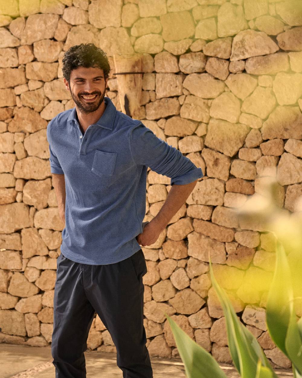 Manebí Organic Terry Cotton|Antonello Polo Shirt - Long Sleeve Petrole In Linea