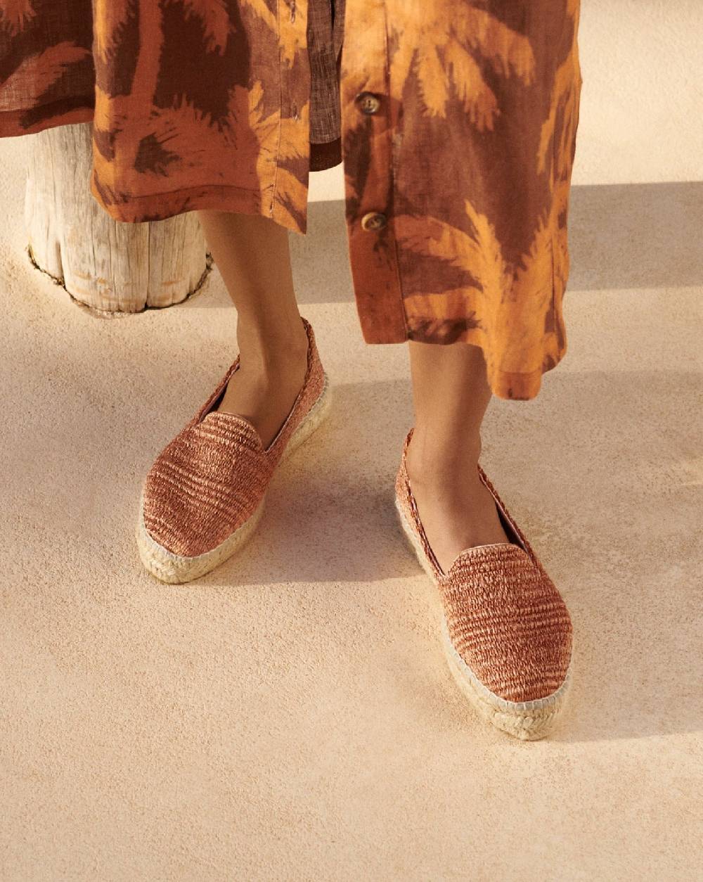 Manebí Raffia Stripes Double Sole Espadrilles - Yucatán Orange Rust Pezzi Unici