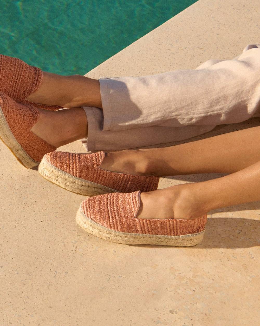 Manebí Raffia Stripes Double Sole Espadrilles - Yucatán Orange Rust Pezzi Unici