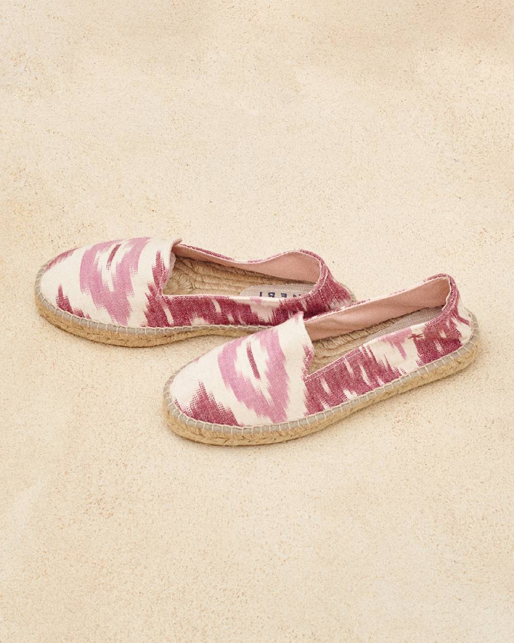 Manebí Dyed Cotton Flat Espadrilles - Tulum Pink And White Ikat Negozi Online