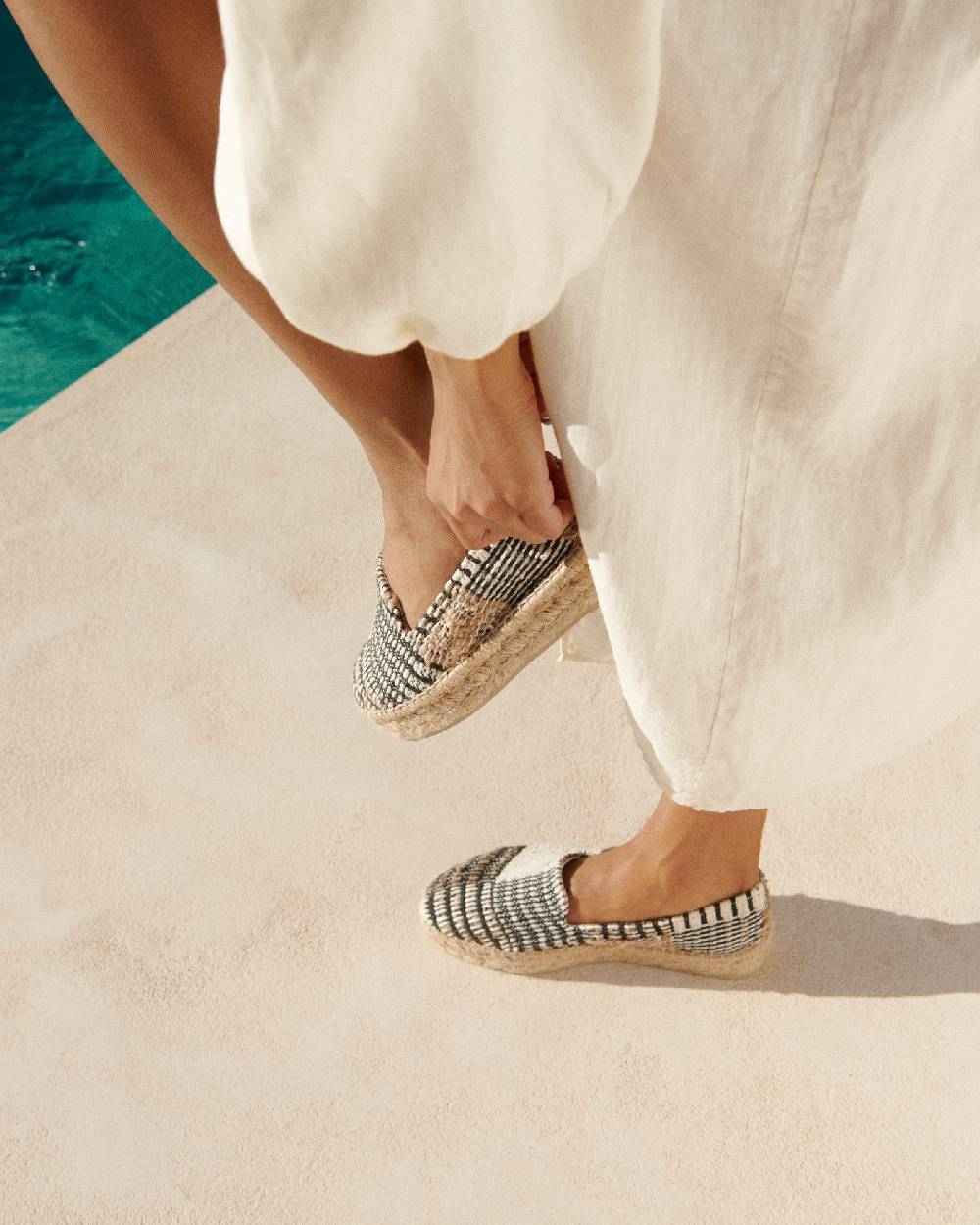 Manebí Silk And Cotton Patchwork|Double Sole Espadrilles - Yucatán White Natural And Black Fino Al -60%