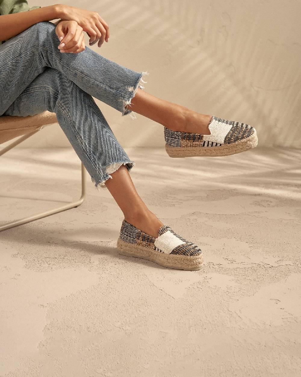 Manebí Silk And Cotton Patchwork|Double Sole Espadrilles - Yucatán White Natural And Black Fino Al -60%