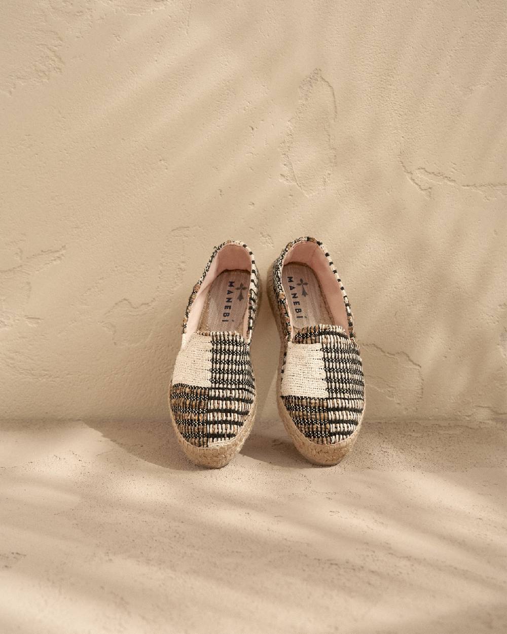 Manebí Silk And Cotton Patchwork|Double Sole Espadrilles - Yucatán White Natural And Black Fino Al -60%