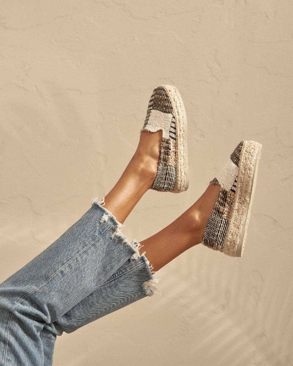 Manebí Silk And Cotton Patchwork|Double Sole Espadrilles - Yucatán White Natural And Black Fino Al -60%