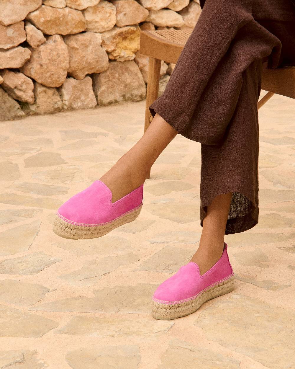Manebí Espadrillas con doppia suola in pelle scamosciata - Hamptons - Bold Pink Prezzo Ridotto