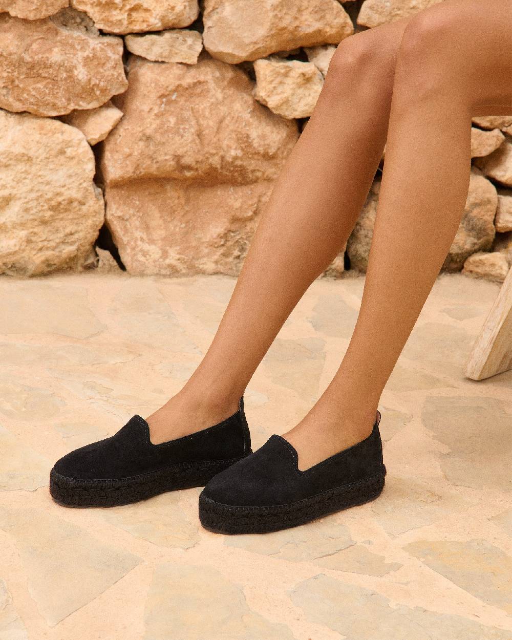 Manebí Suede Double Sole Espadrilles - Hamptons Black On Tone Novità