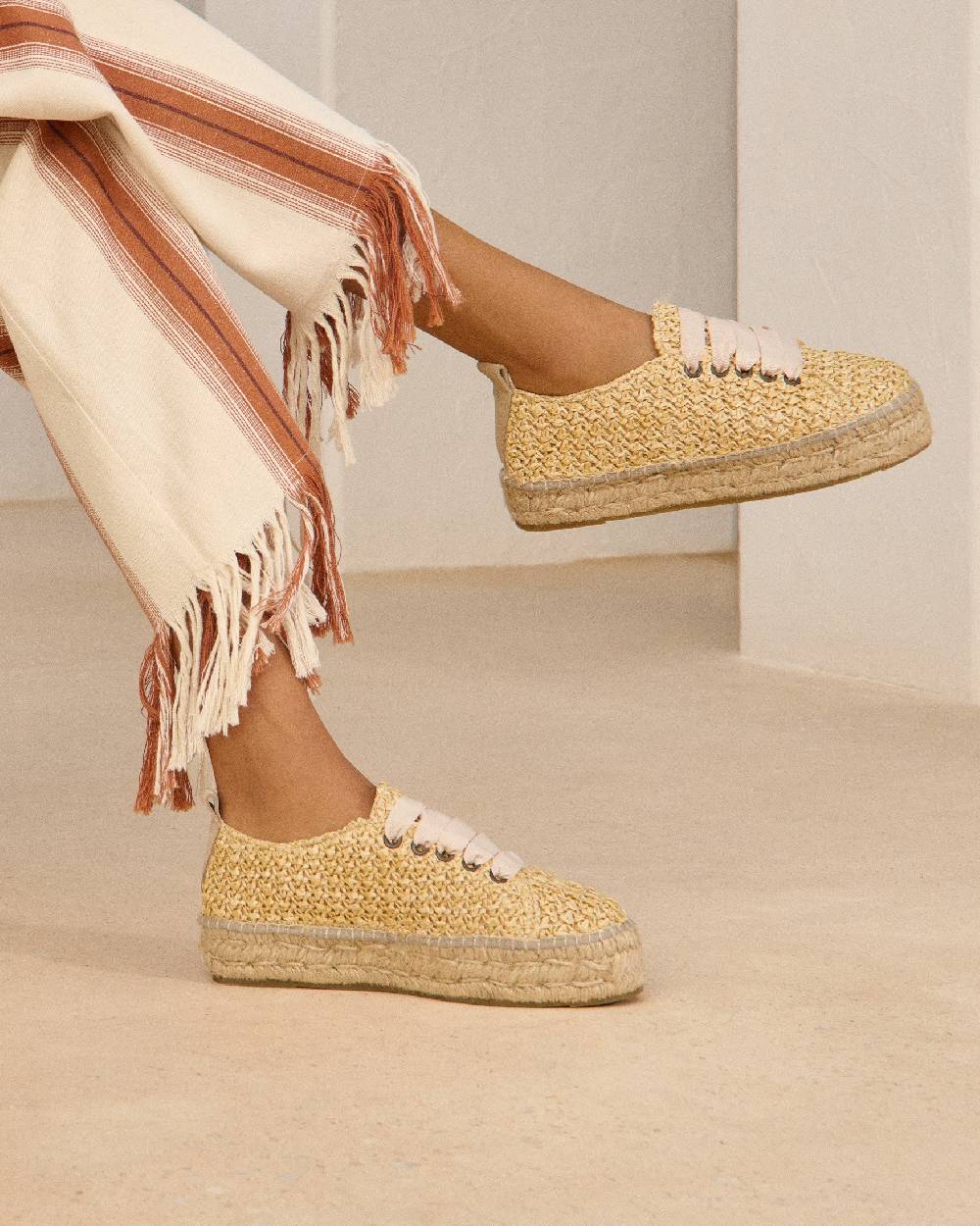 Manebí Raffia Lace-Up Espadrilles - Pink, Light Blue \u0026 Pastel Rose Laces Raffia Net Outlet