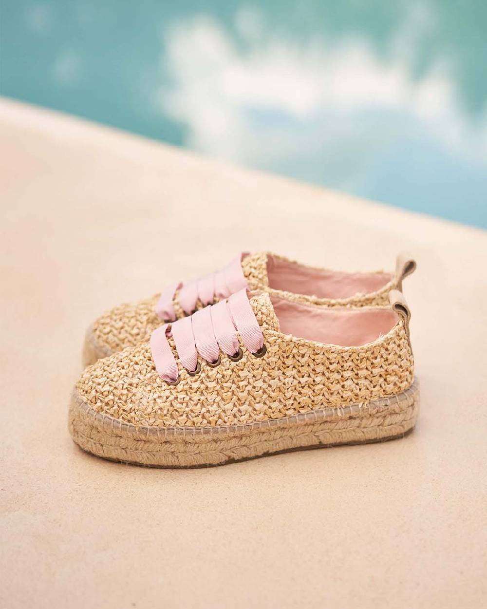 Manebí Raffia Lace-Up Espadrilles - Pink, Light Blue \u0026 Pastel Rose Laces Raffia Net Outlet
