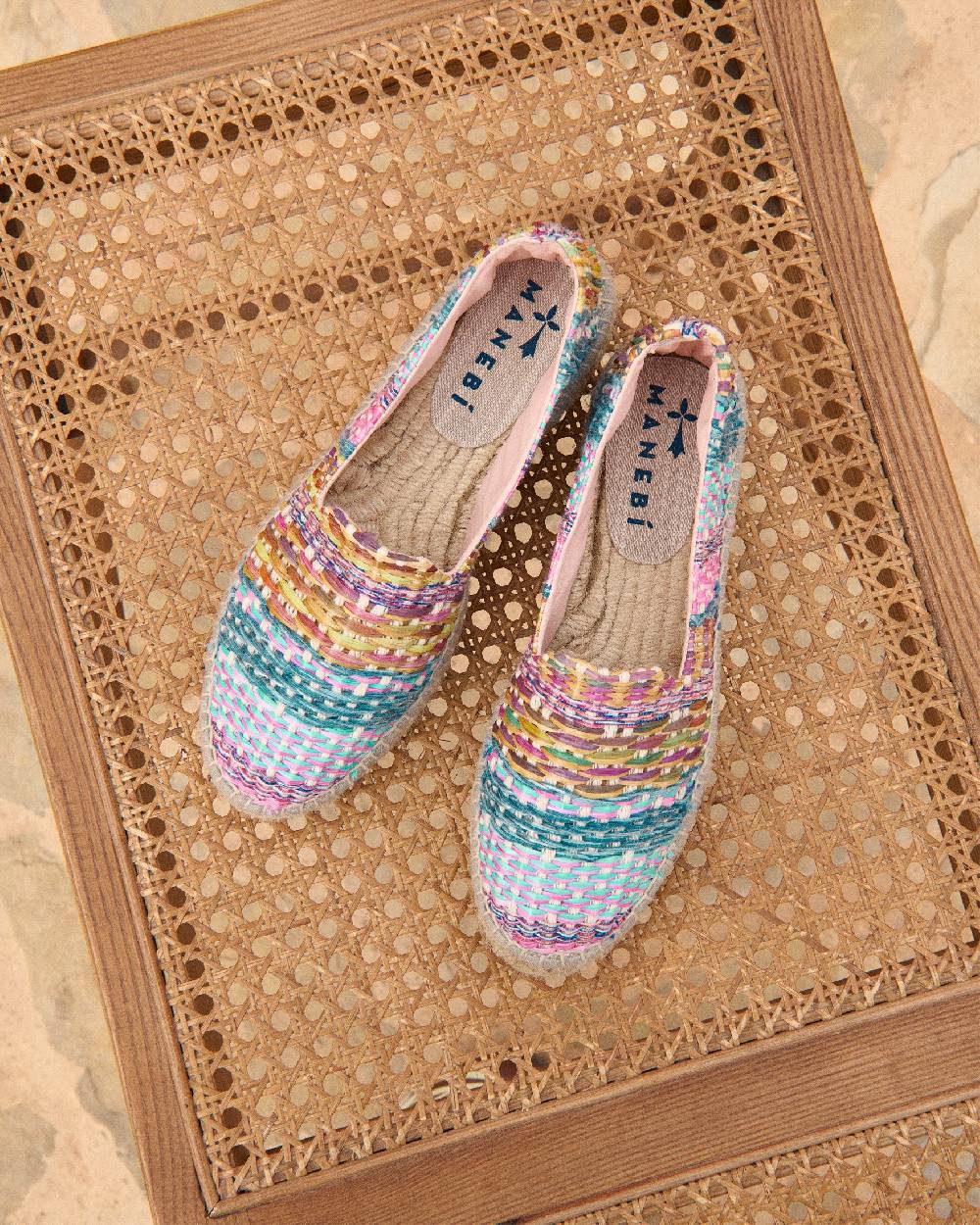 Manebí Raffia Jute Mix Double Sole Espadrilles - Acapulco Fucsia Blue Mix Saldi