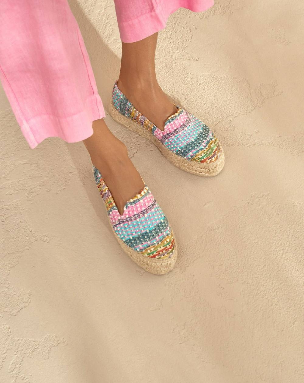 Manebí Raffia Jute Mix Double Sole Espadrilles - Acapulco Fucsia Blue Mix Saldi