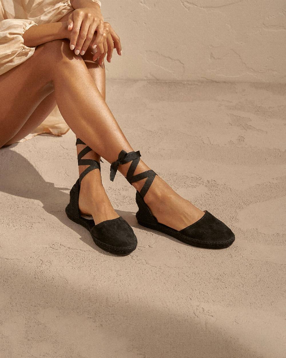 Manebí Suede Flat Valenciana Espadrilles - Hamptons Black On Tone Vendita Calda
