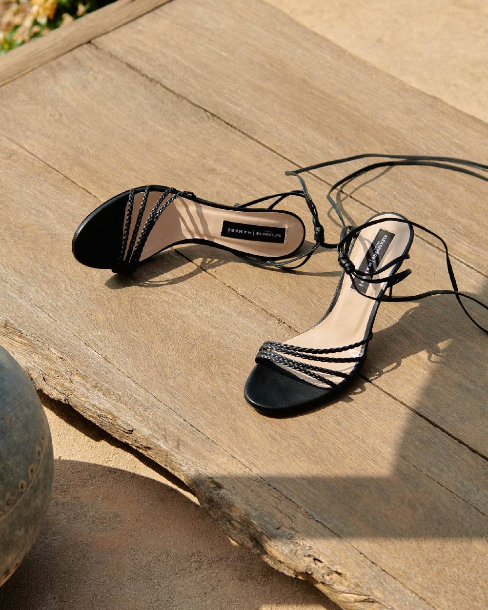 Manebí Savana Leather Braided Heels - Lace Up Black Outlet