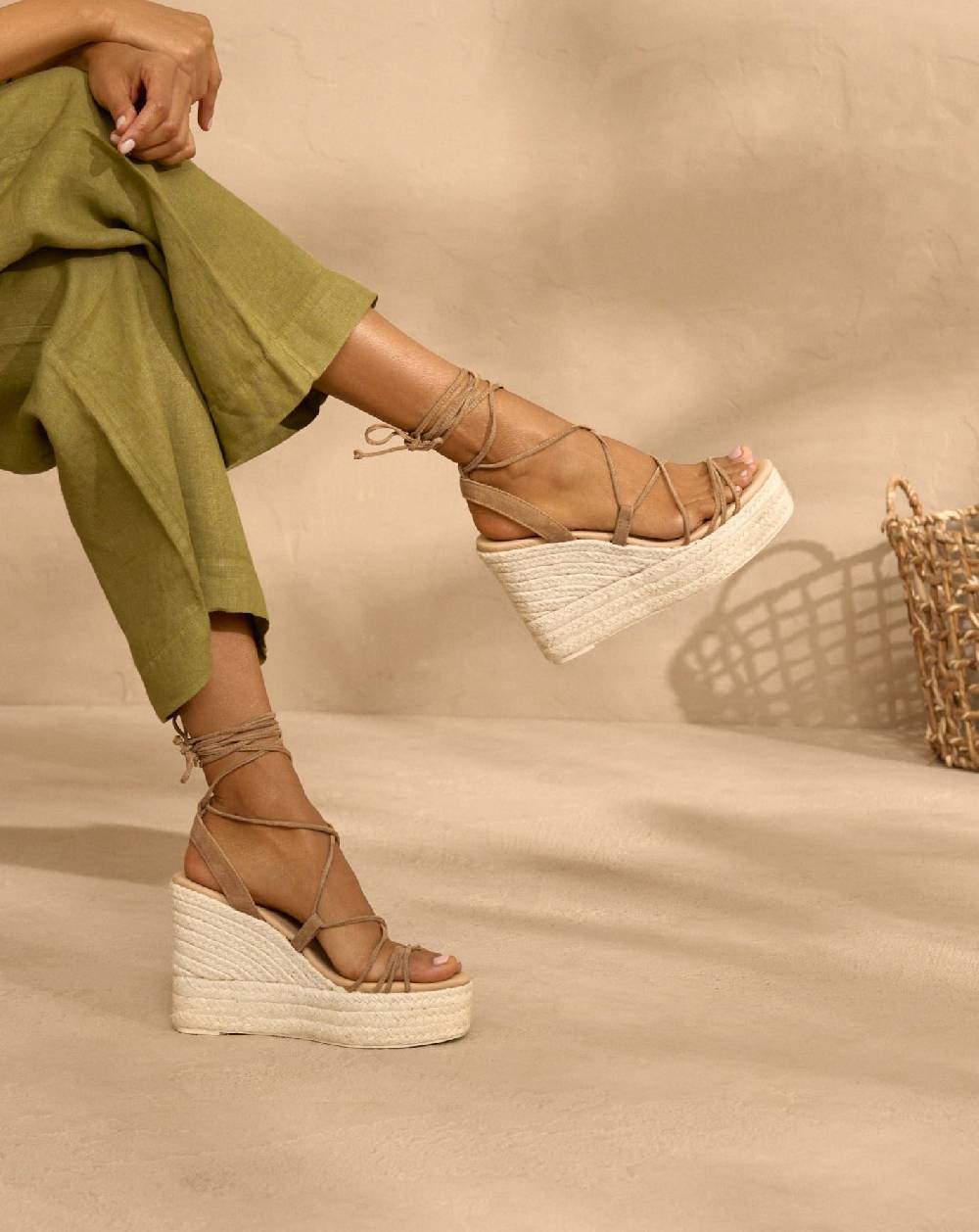 Manebí Portofino Soft Suede|Wedge Espadrilles - Lace-Up Tobacco Saldi