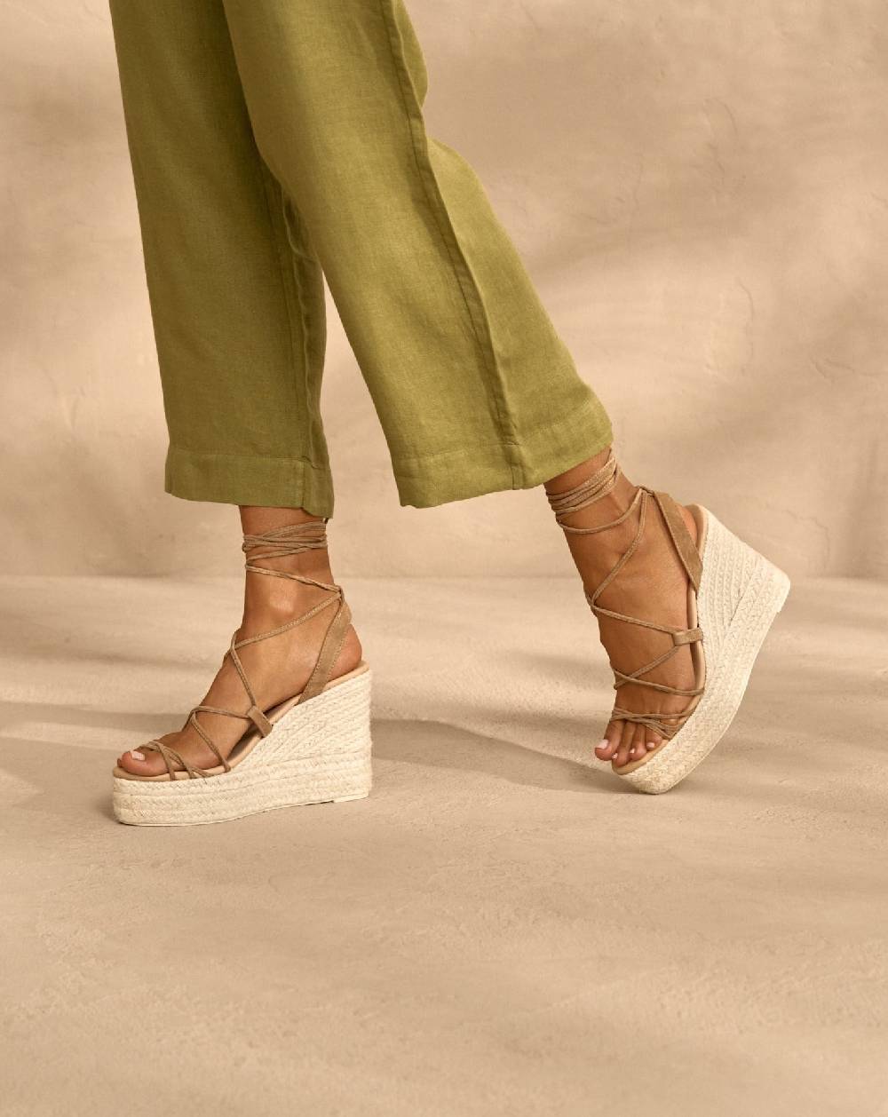 Manebí Portofino Soft Suede|Wedge Espadrilles - Lace-Up Tobacco Saldi