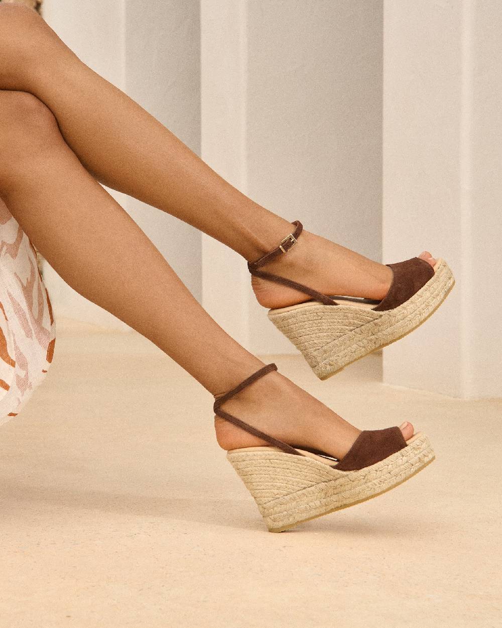 Manebí Viky Soft Suede Open Toe|Wedge Espadrilles - Tobacco Hotsell