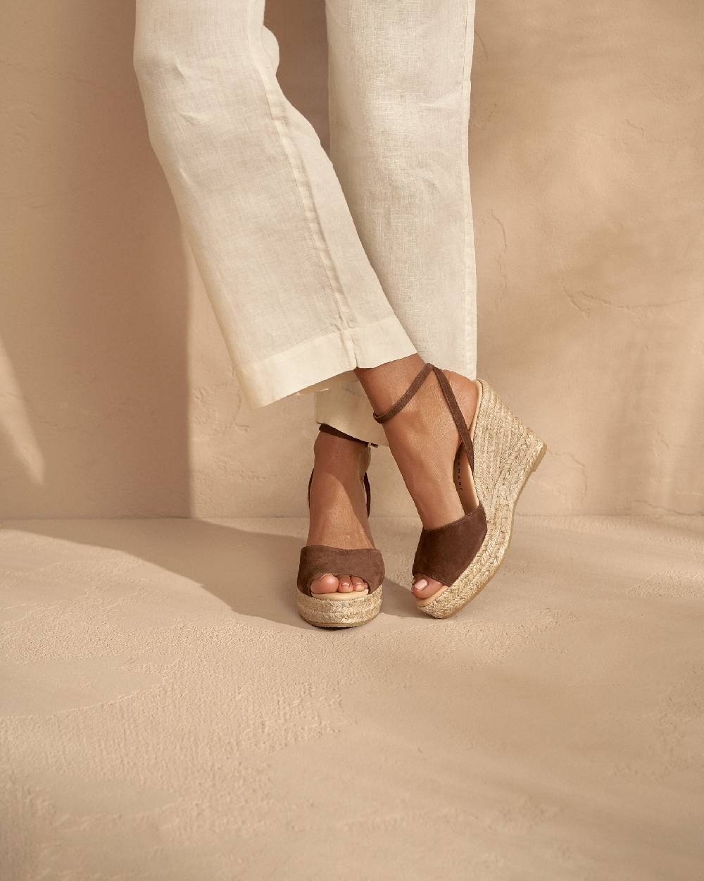 Manebí Viky Soft Suede Open Toe|Wedge Espadrilles - Tobacco Hotsell