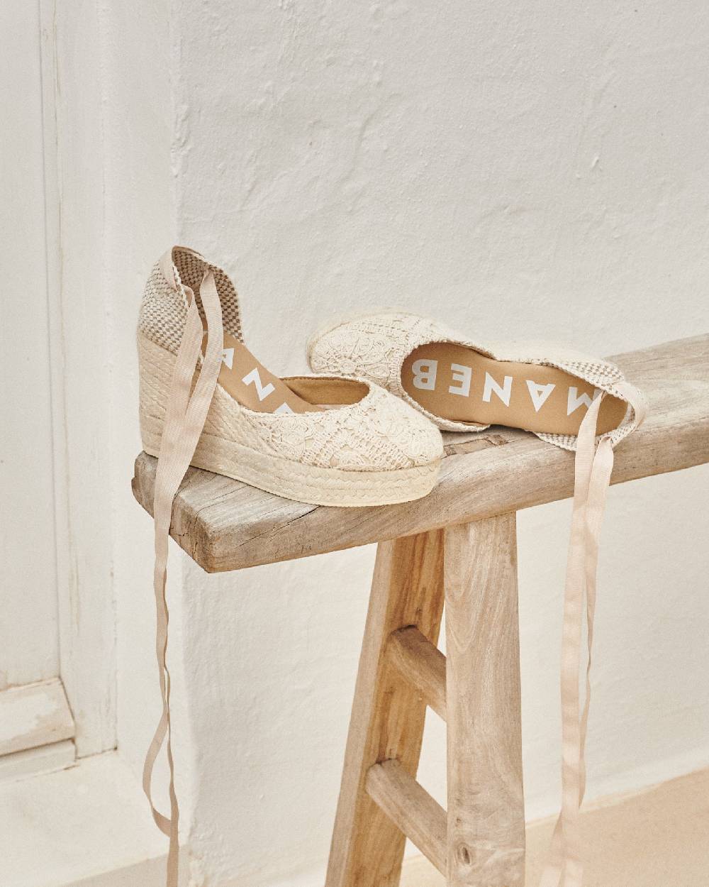 Manebí Cotton Crochet|Wedge Espadrilles - Natural Vendita Economica
