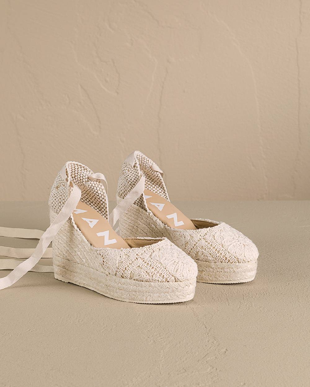 Manebí Cotton Crochet|Wedge Espadrilles - Natural Vendita Economica