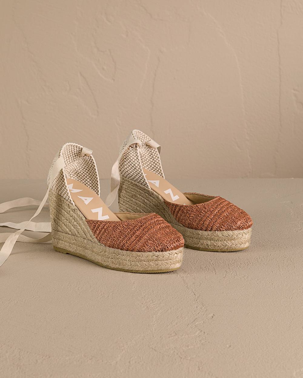 Manebí Raffia Stripes Wedge Espadrilles - Yucatán Orange Rust Saldi Di Fabbrica