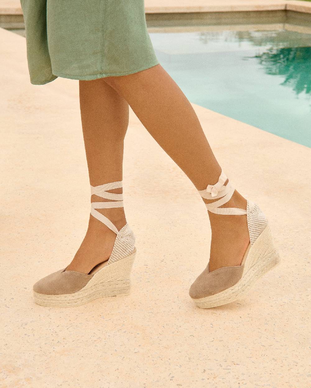 Manebí Soft Suede Heart-Shaped|Wedge Espadrilles - Hamptons Vintage Taupe Vendite Flash