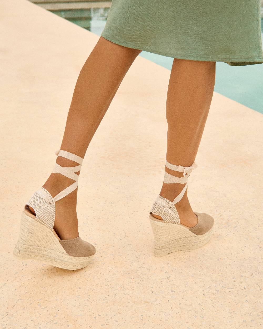 Manebí Soft Suede Heart-Shaped|Wedge Espadrilles - Hamptons Vintage Taupe Vendite Flash