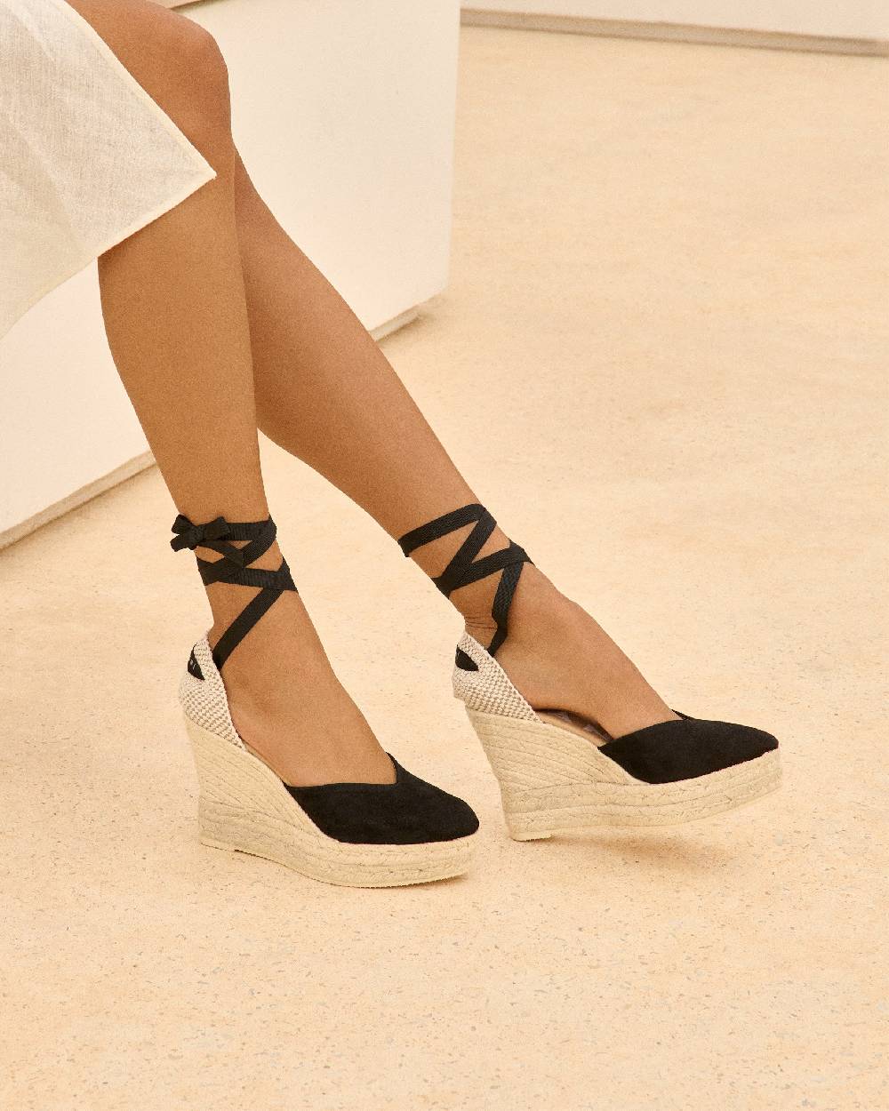 Manebí Soft Suede Heart-Shaped|Wedge Espadrilles - Hamptons Black Negozio