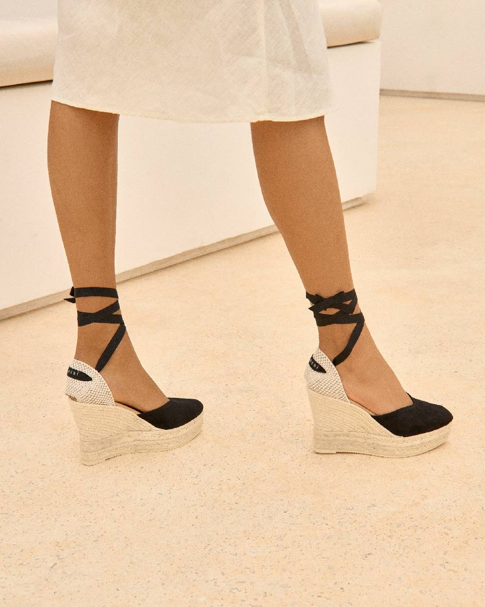 Manebí Soft Suede Heart-Shaped|Wedge Espadrilles - Hamptons Black Negozio
