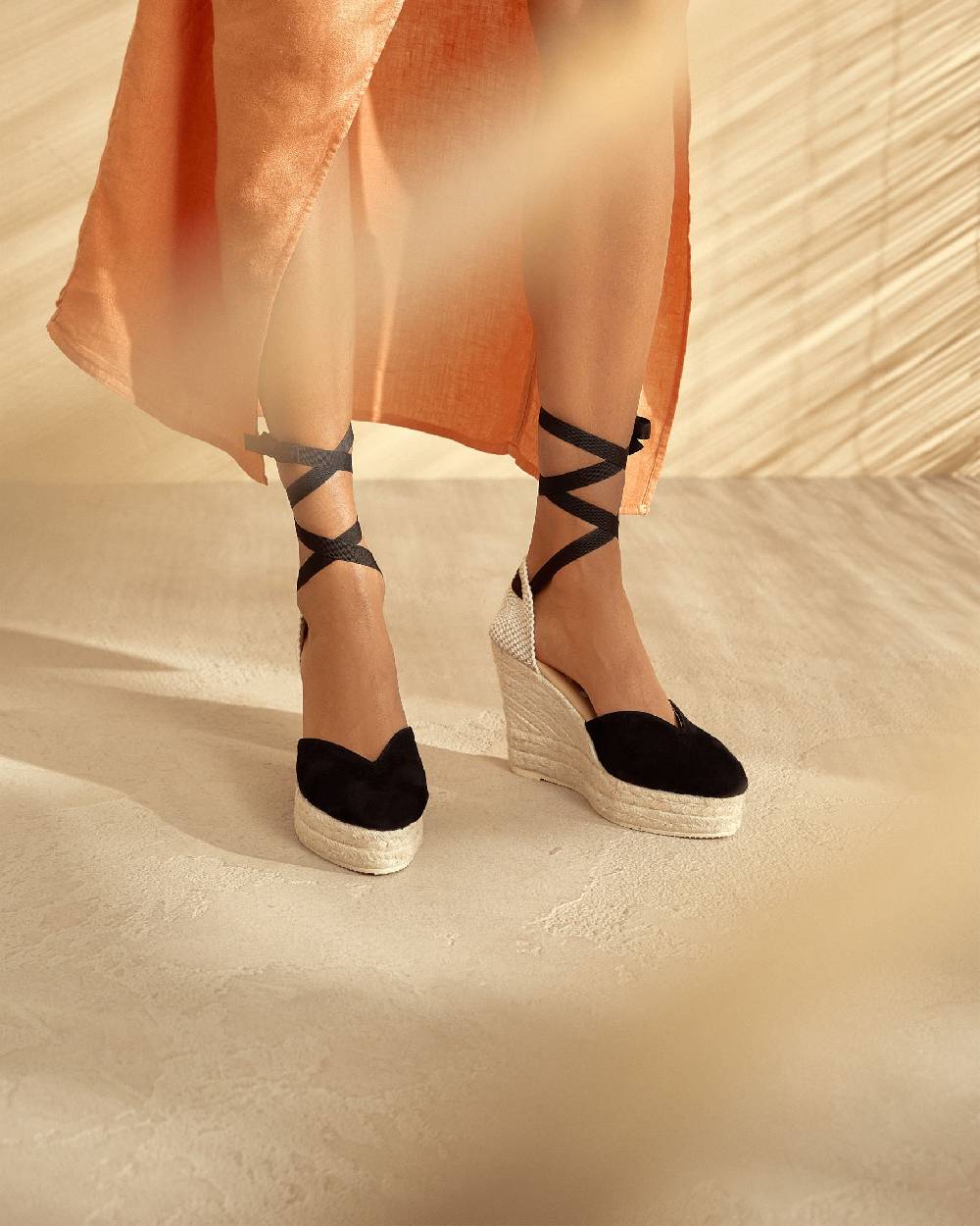 Manebí Soft Suede Heart-Shaped|Wedge Espadrilles - Hamptons Black Negozio