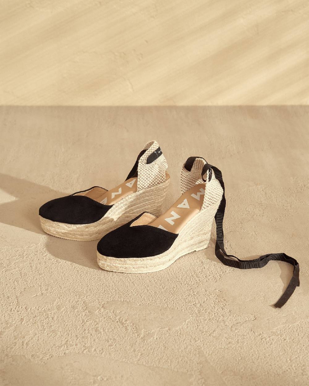 Manebí Soft Suede Heart-Shaped|Wedge Espadrilles - Hamptons Black Negozio