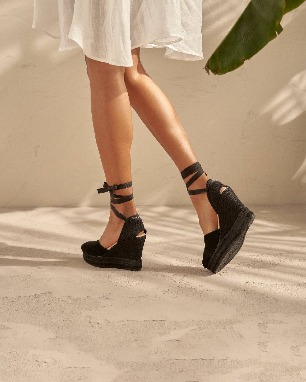Manebí Soft Suede Heart-Shaped|Wedge Espadrilles - Hamptons Black On Tone In Saldo