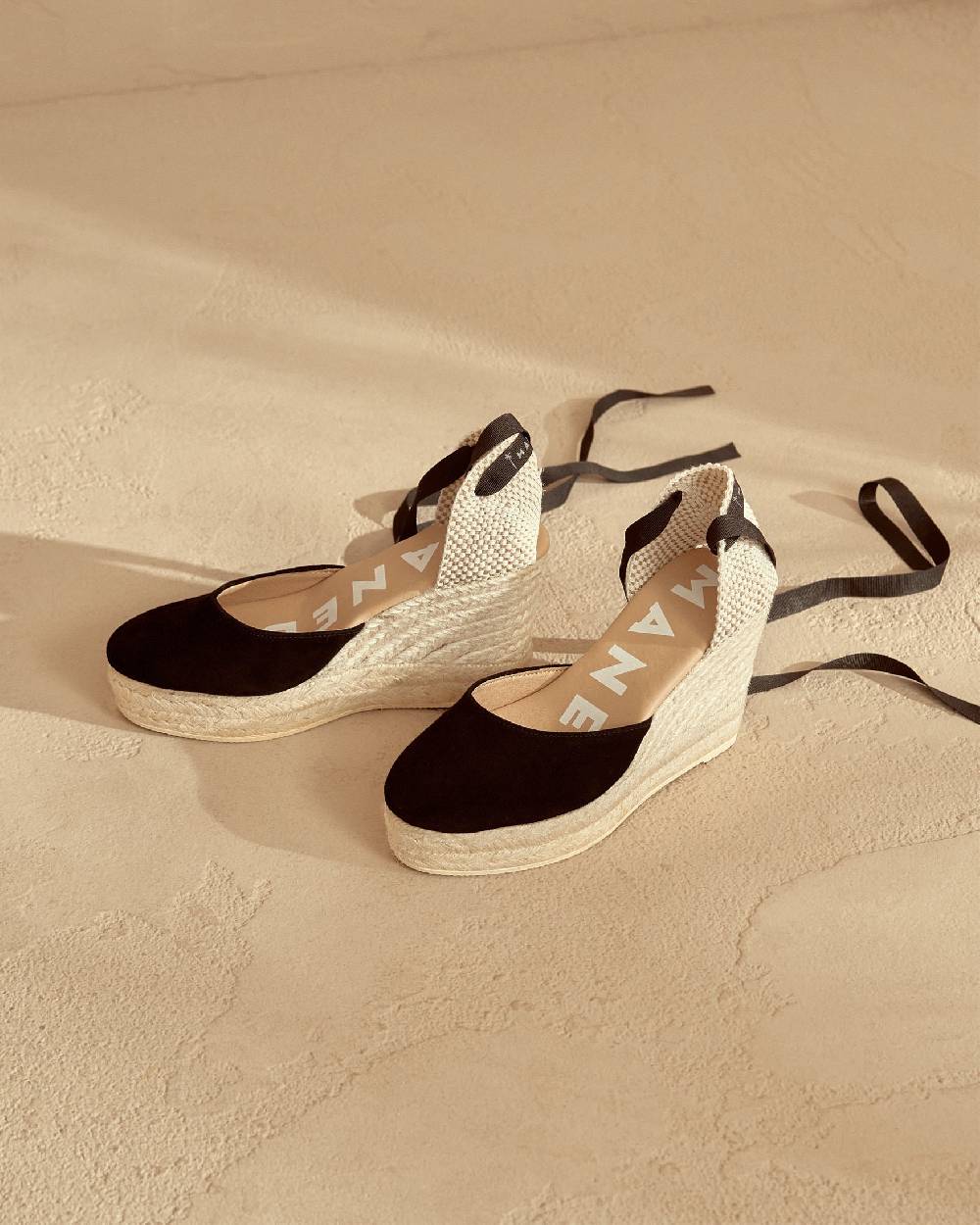 Manebí Soft Suede Wedge Espadrilles - Hamptons Black Italy