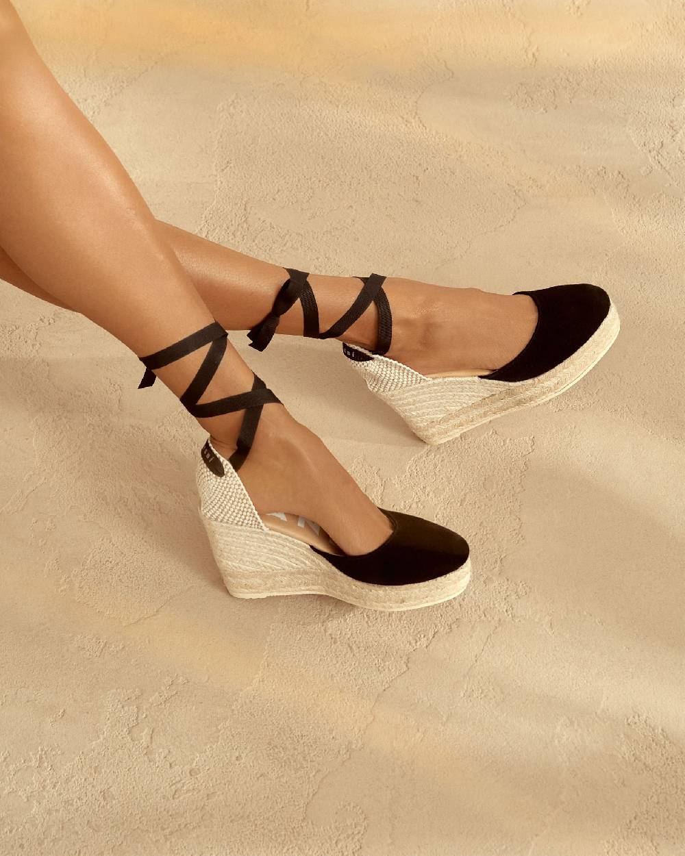Manebí Soft Suede Wedge Espadrilles - Hamptons Black Italy