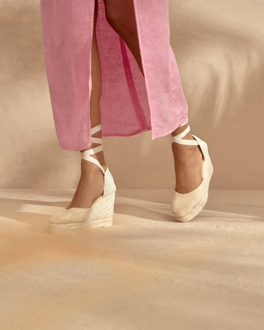 Manebí Soft Suede Wedge Espadrilles - Hamptons Champagne Beige Italia