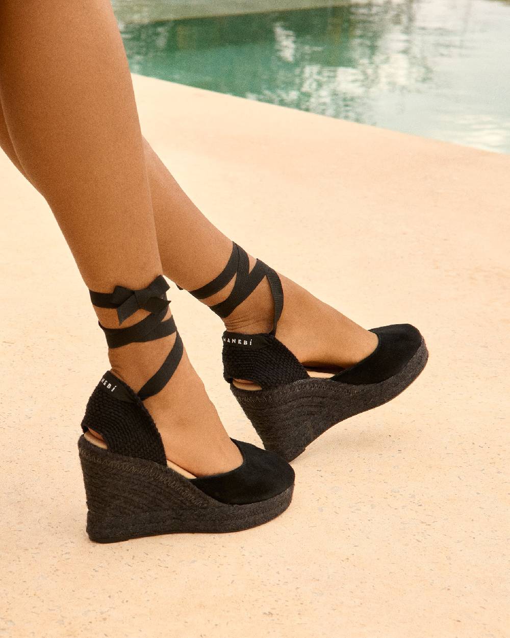Manebí Soft Suede Wedge Espadrilles - Hamptons Black On Tone In Linea