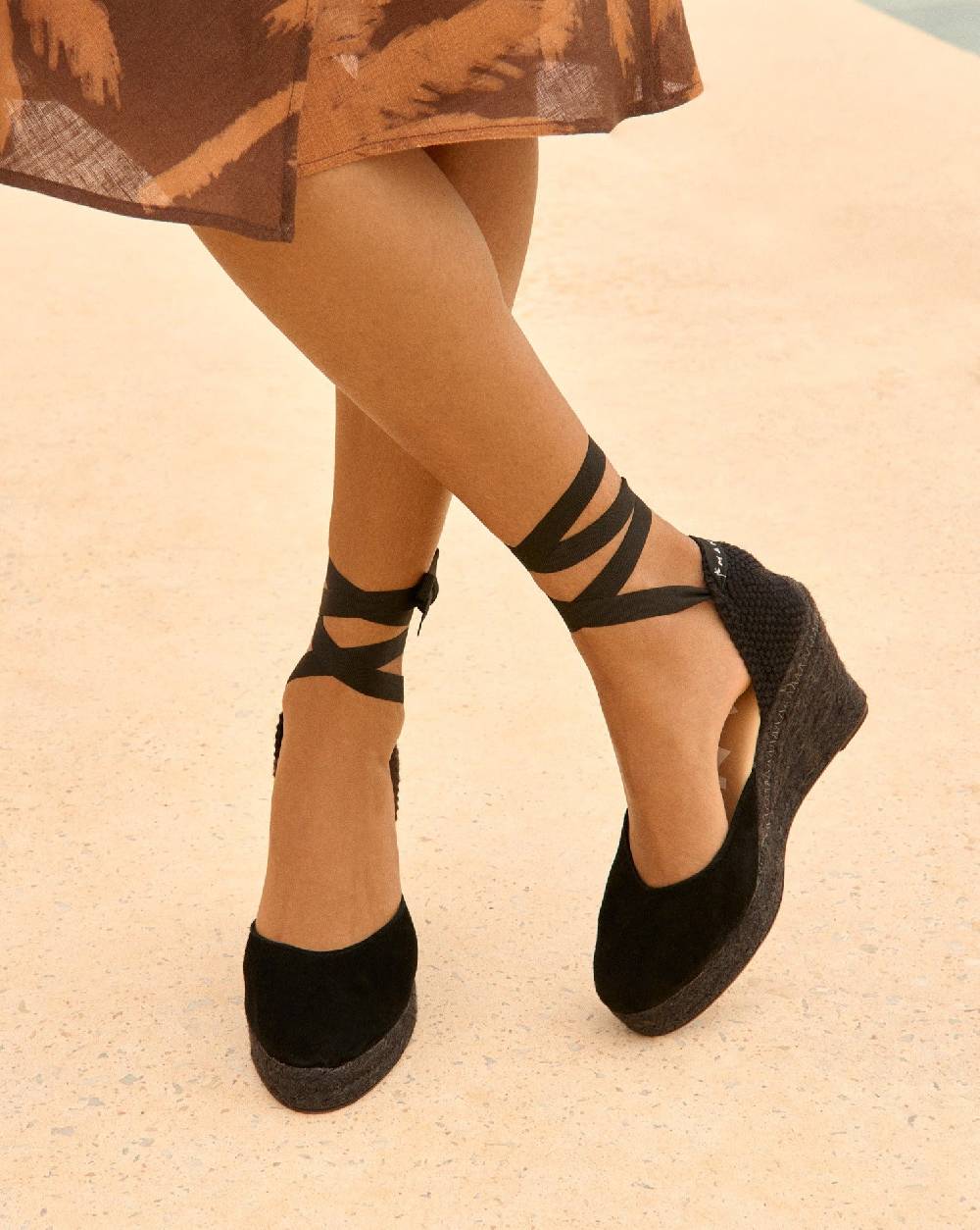 Manebí Soft Suede Wedge Espadrilles - Hamptons Black On Tone In Linea