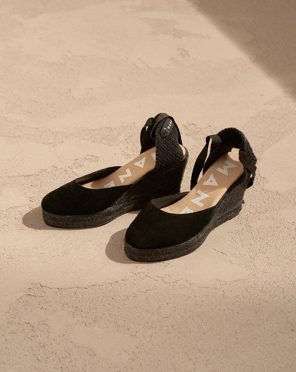 Manebí Soft Suede Wedge Espadrilles - Hamptons Black On Tone In Linea