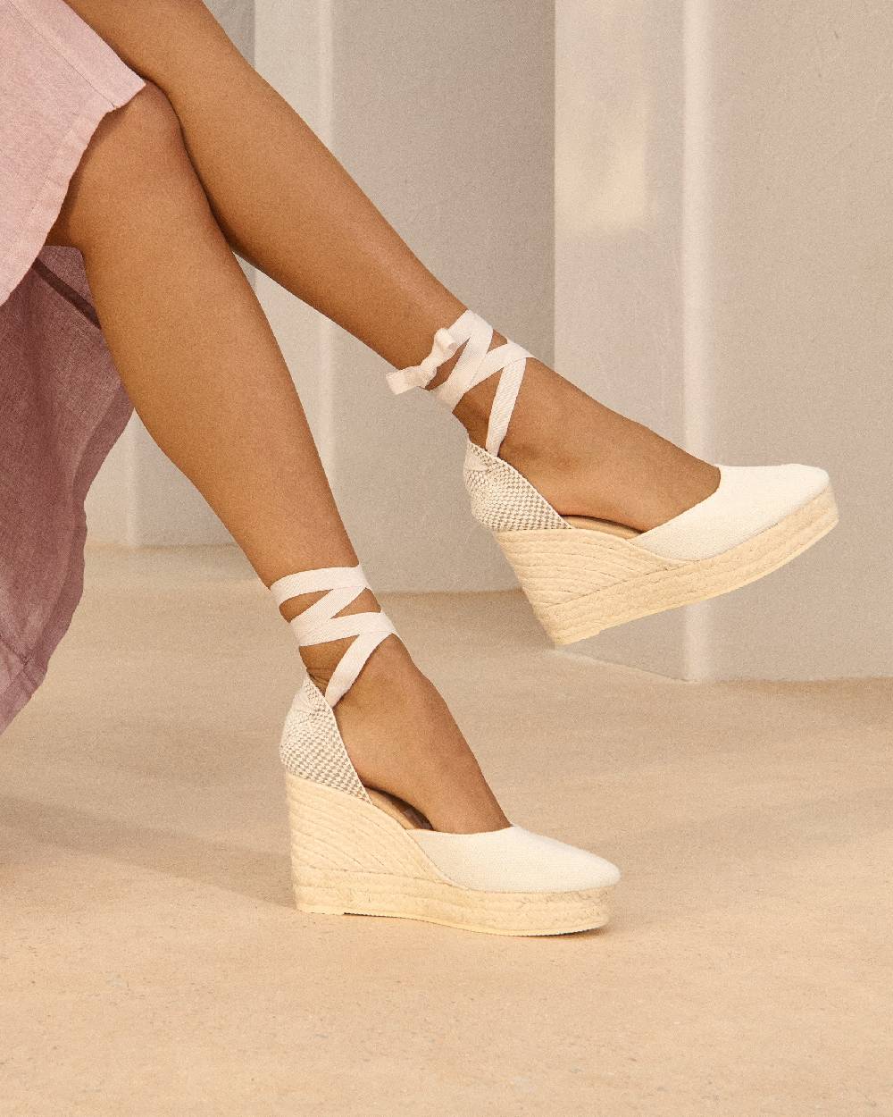 Manebí Organic Hemp Wedge Espadrilles - La Havana White Qualità