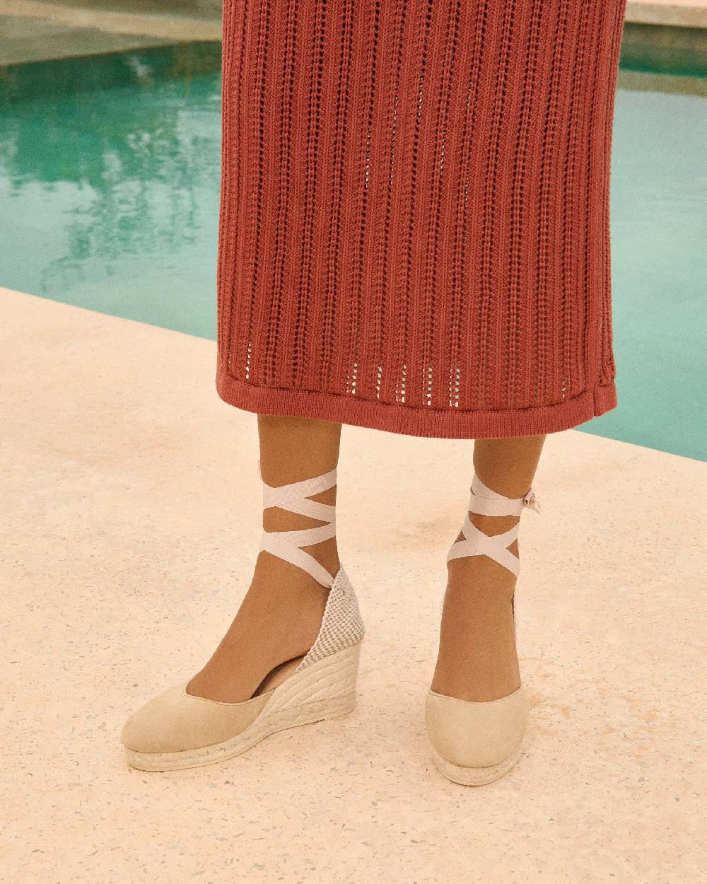 Manebí Soft Suede Low Wedge Espadrilles - Hamptons Champagne Beige Vendita