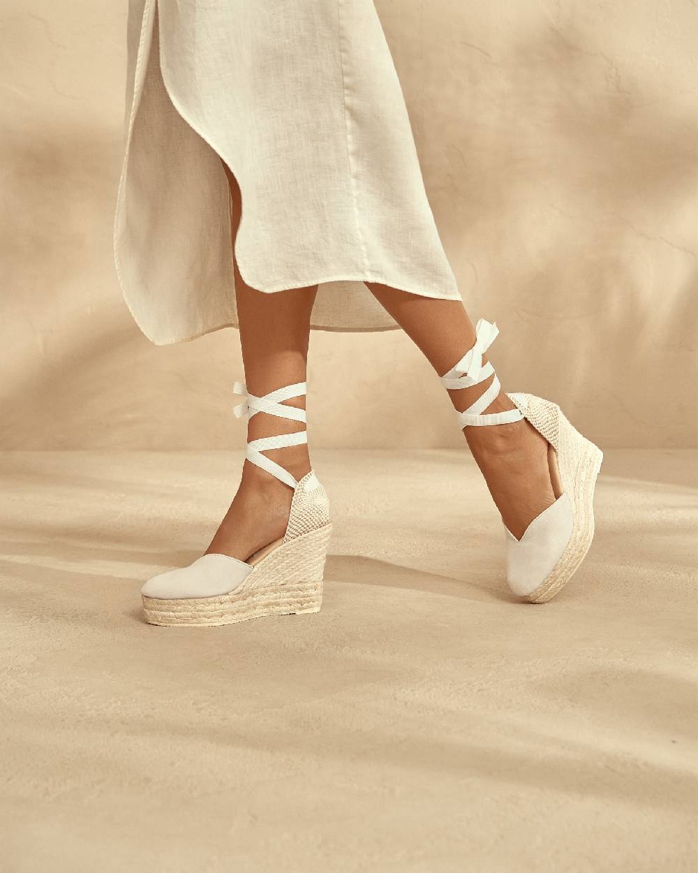 Manebí Soft Suede Heart-Shaped|Wedge Espadrilles - Love White Acquista Ora