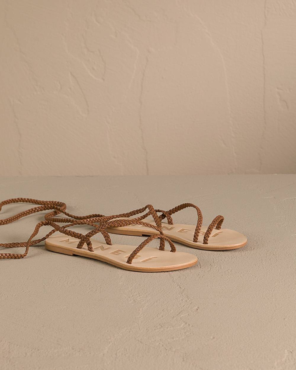 Manebí Leather Tie-Up Multi Braided Bands Sandals - Tan Nuova