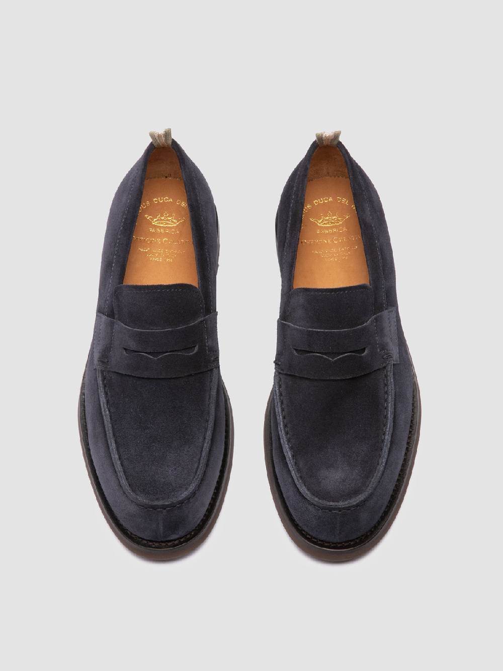 Officine Creative BELMONDO 006 Mocassini Penny in Pelle Scamosciata Blu Vendita