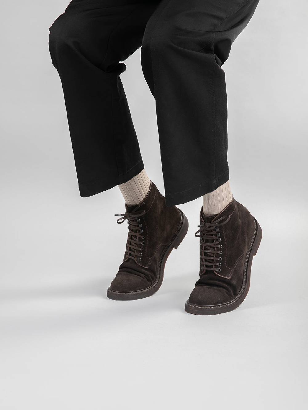 Officine Creative HOPKINS FLEXI 203 Stivaletti Stringati in Camoscio Marrone Outlet