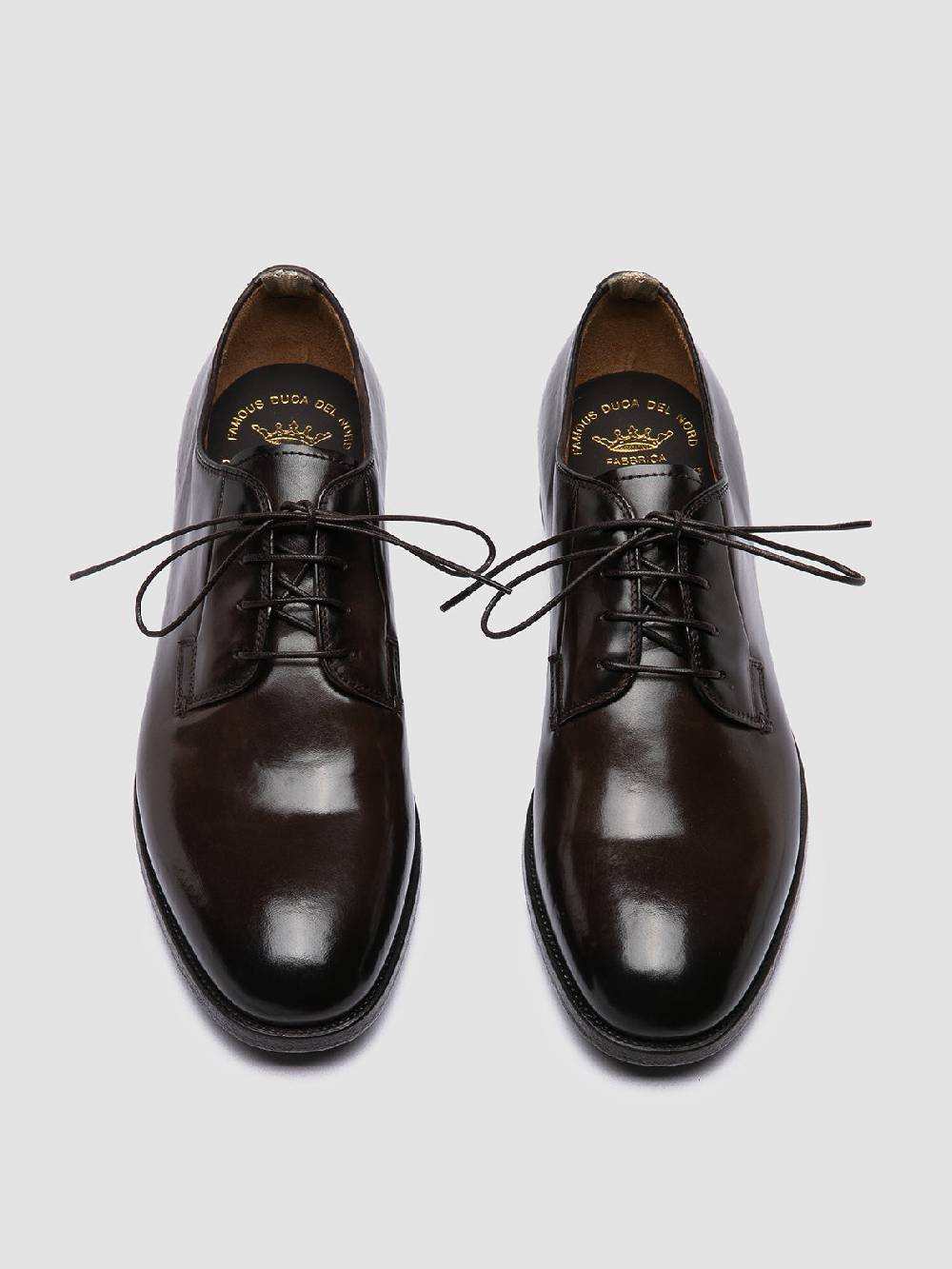 Officine Creative VANDERBILT CAOU 013 Scarpe Derby Marrone Scuro in Pelle Presa