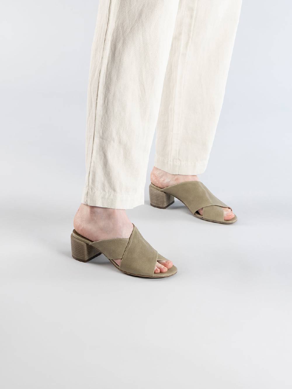 Officine Creative HADRY 007 Sandali Slide in Pelle Verde Saldi Di Fabbrica